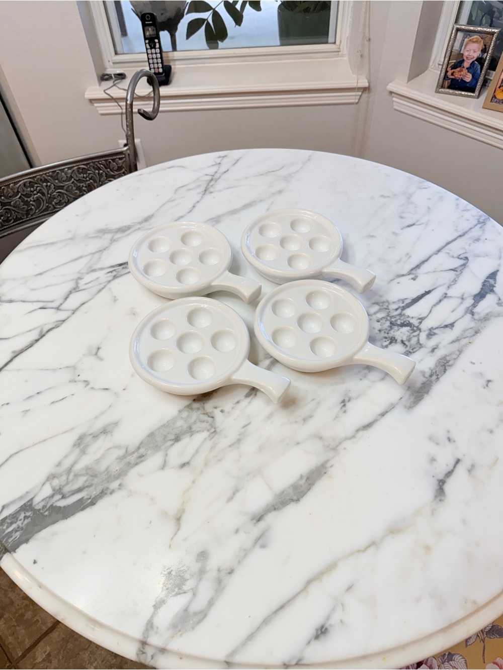 Set of 4 White French Ceramic Escargot Bakers – 6‑Well Vintage Serveware - Picture 10 of 15